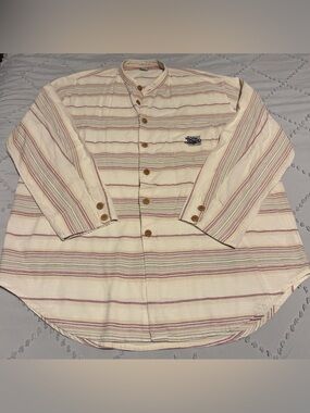 VTG 90s Marithe Francois Girbaud Striped Mandarin Collar Shirt